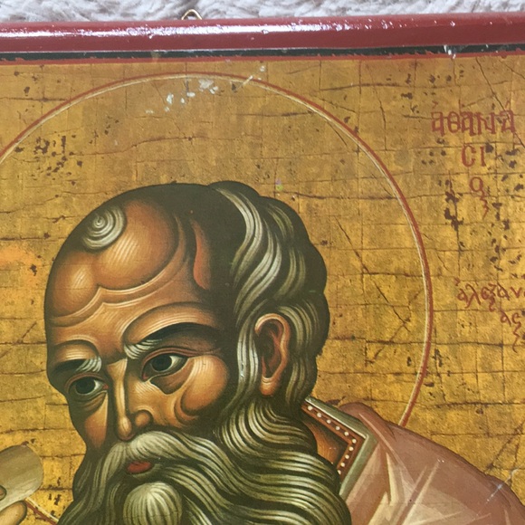 Vintage Greek Orthodox Icon - Saint Athanasius of Alexandria, Solid Wood Plaque - Picture 9 of 10